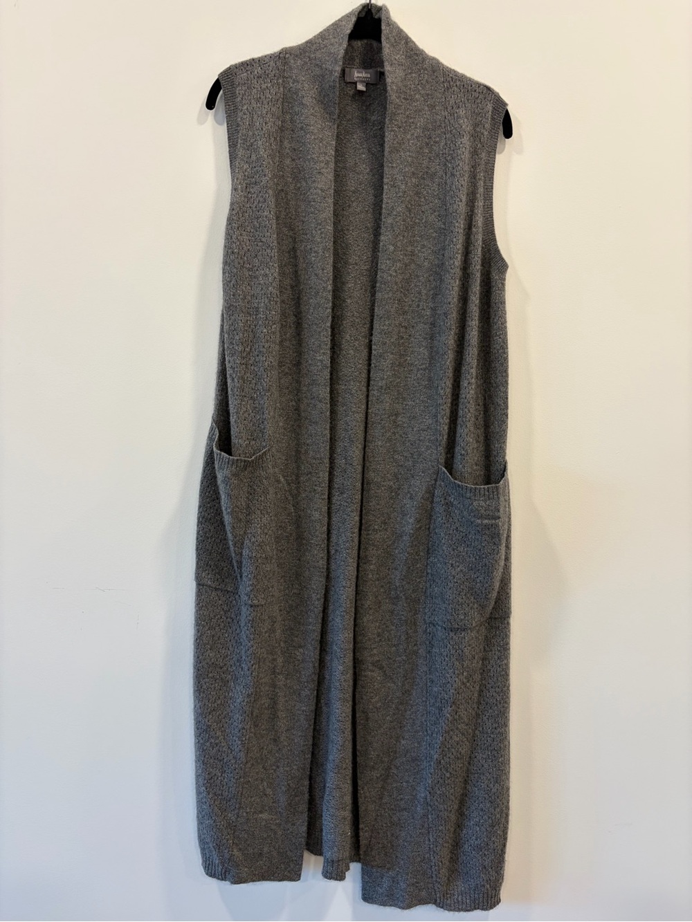 Neiman Marcus Cashmere Longline Vest Gray Size Small 100% Cashmere